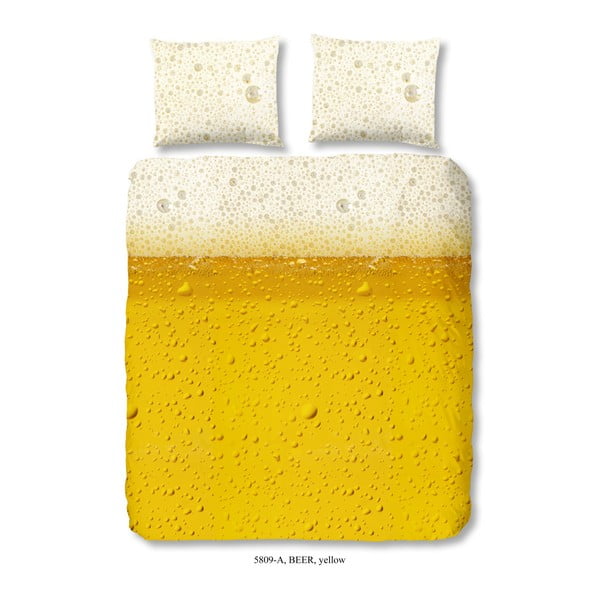 Rumeno bombažno posteljno perilo Dobro jutro, pivo, 200 x 240 cm