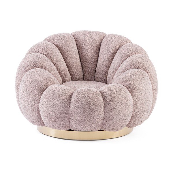 Rožnat vrtljiv fotelj iz tkanine bouclé Florel – Bizzotto-image-2