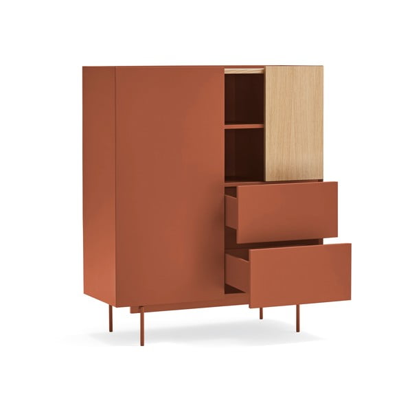 Opečnato oranžna/naravna visoka komoda v hrastovem dekorju 100x120 cm Otto – Teulat-image-3