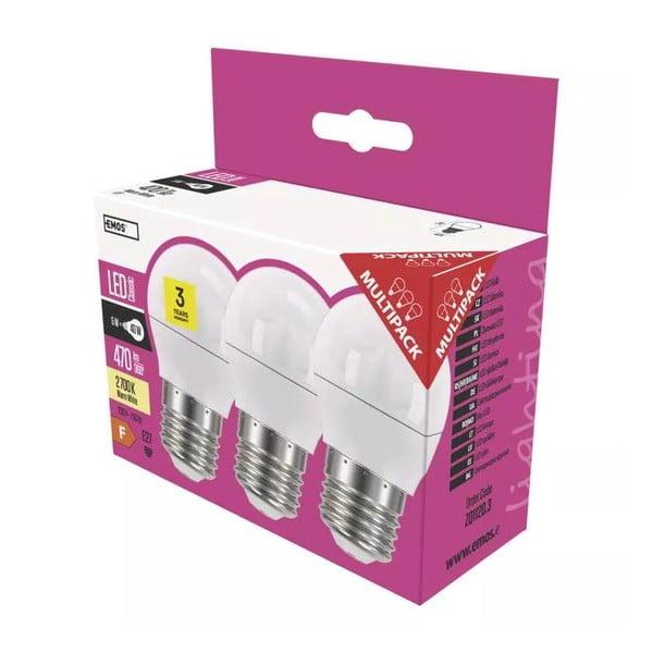 LED žarnice v kompletu 3 ks s toplo svetlobo z žarnico E27, 5 W – EMOS-image-1