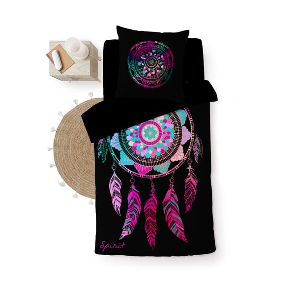 Črna enojna bombažna posteljnina 140x200 cm Porte Bonheur – douceur d'intérieur