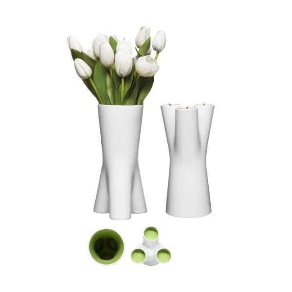 Vaza/svečnik, obrnjena navzdol, bela/zelena