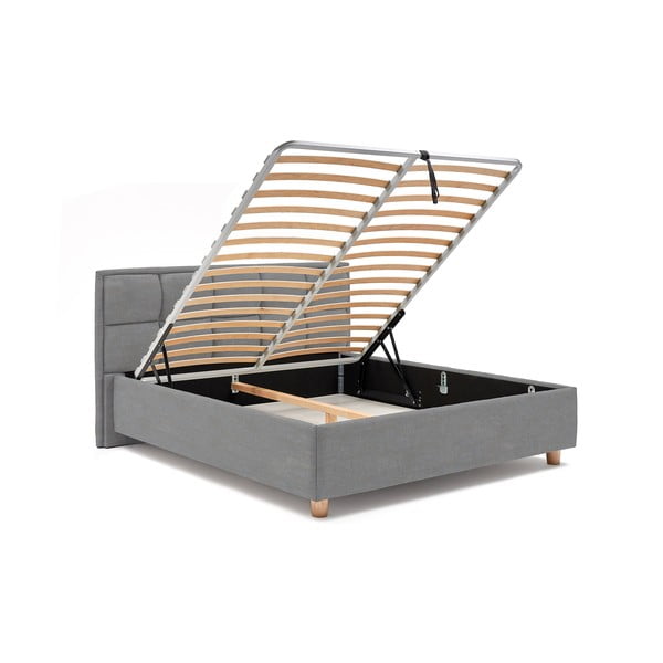 Svetlo modra zakonska postelja z vzglavjem in prostorom za shranjevanje ProSpánek Karme, 160 x 200 cm-image-4