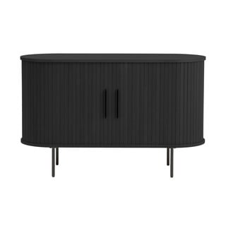 Črna komoda v hrastovem dekorju z drsnimi vrati 120x76x45 cm Nola – Unique Furniture