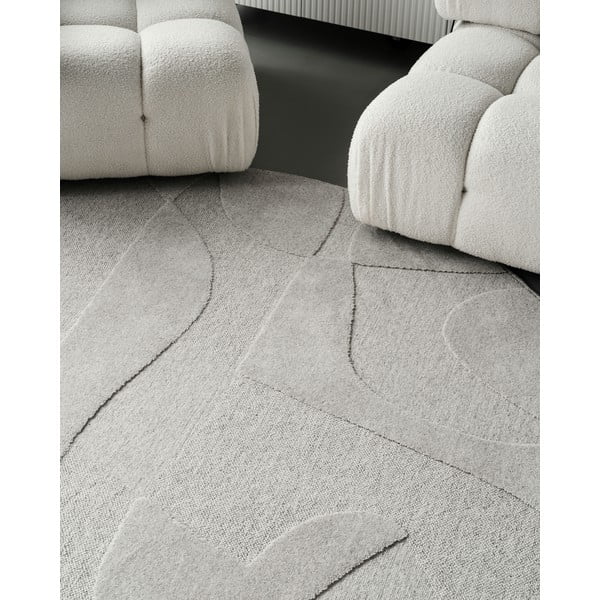 Svetlo siva volnena okrogla preproga ø 120 cm Morphic Botanica – Agnella-image-3