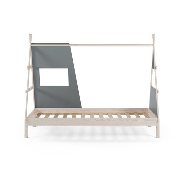 Prašno zelena otroška postelja iz masivnega bora v obliki hiške z letvenim dnom 90x200 cm Enola – Marckeric-image-3