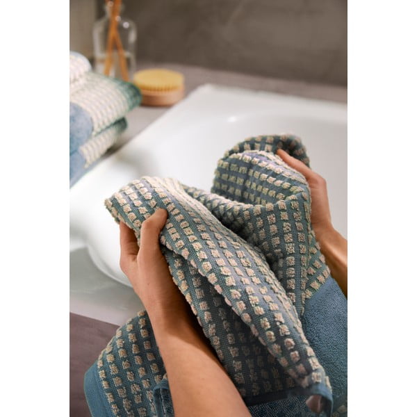 Svetlo modra/bež brisača iz organskega bombaža 50x100 cm Check – JUNA-image-4