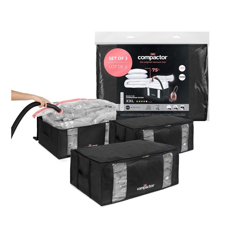 Črne vakuumske plastične škatle za shranjevanje v kompletu 3 ks 65x45x27 cm Black Edition