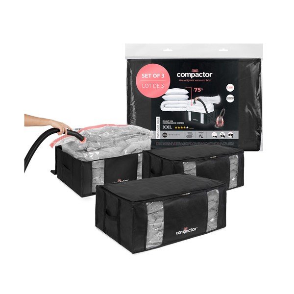 Črne vakuumske plastične škatle za shranjevanje v kompletu 3 ks 65x45x27 cm Black Edition – Compactor