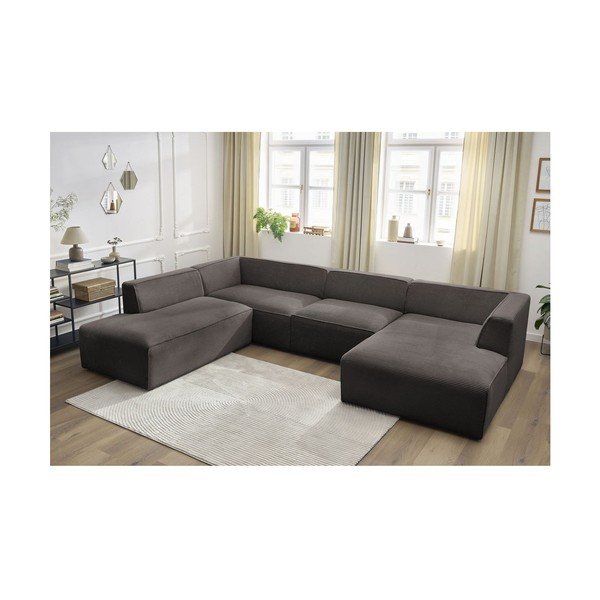 Rjava kotna sedežna garnitura iz rebrastega žameta (levi kot/v obliki črke "U") Megeve – Bobochic Paris-image-3