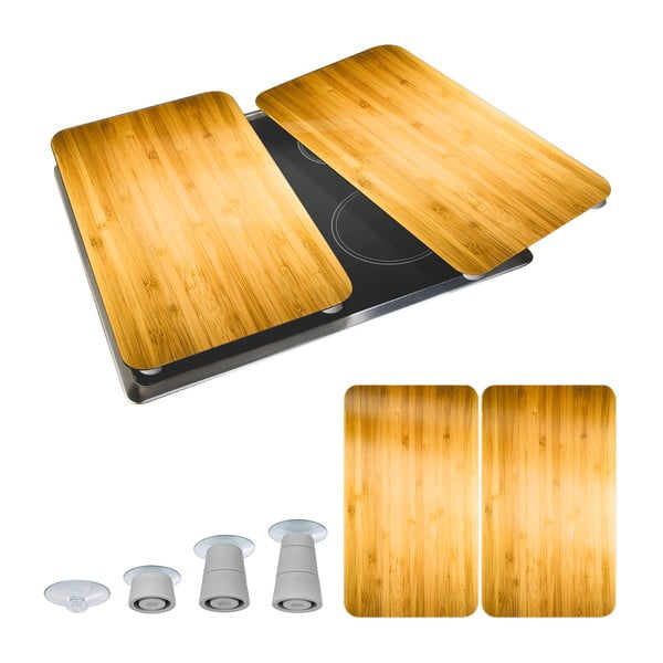 Zaščitne plošče za štedilnik iz kaljenega stekla 2 ks 52x30 cm Wooden – Maximex-image-2
