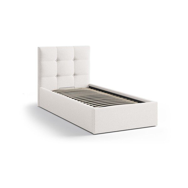 Kremno bela oblazinjena postelja s prostorom za shranjevanje in z letvenim dnom 90x200 cm Phaedra – Micadoni -image-2