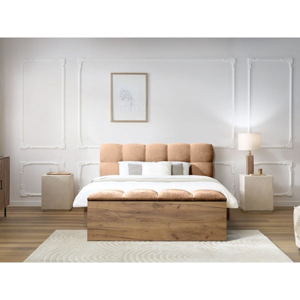 Svetlo rožnata oblazinjena zakonska postelja z letvenim dnom 160x200 cm Kumo – Bobochic Paris-image-3