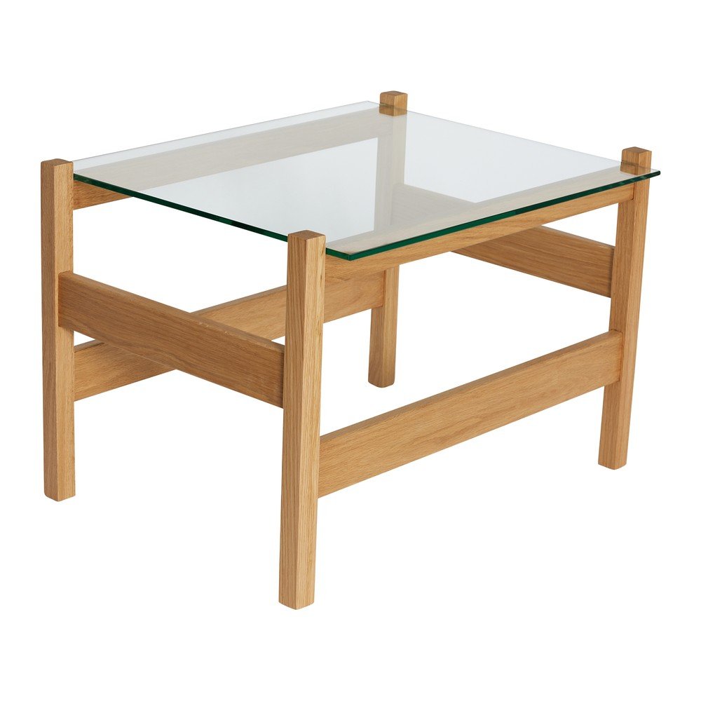 Klubska mizica s stekleno mizno ploščo v naravni barvi 52x66 cm Ledge