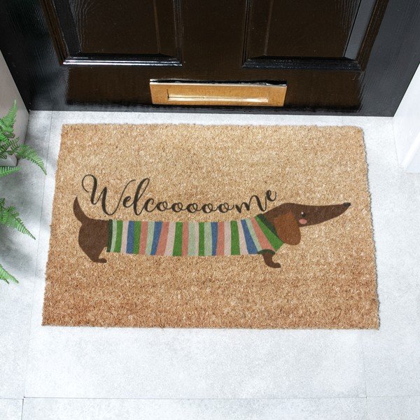 Predpražnik iz kokosovih vlaken 40x60 cm Welcome Sausage Dog – Artsy Doormats-image-2