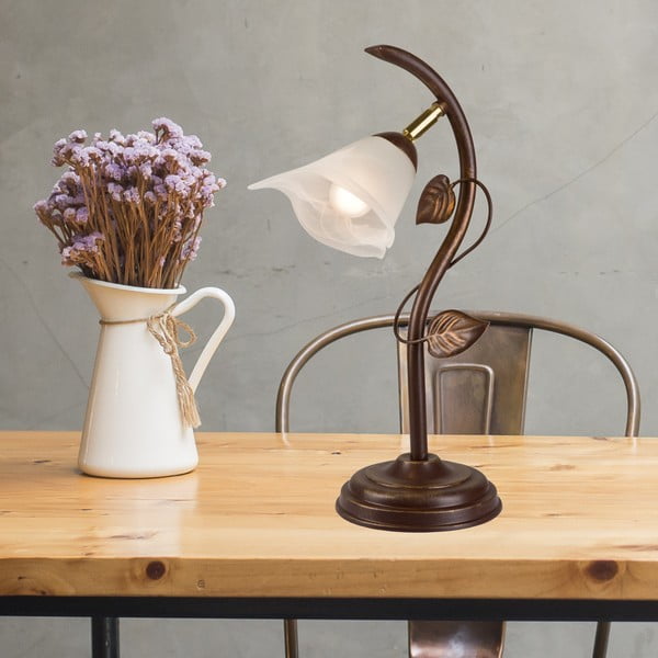 Temno rjava namizna svetilka s steklenim senčnikom (višina 40 cm) Bluszcz – LAMKUR-image-1