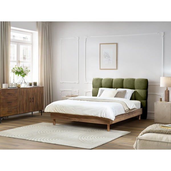 Zelena oblazinjena zakonska postelja z letvenim dnom 160x200 cm Kumo – Bobochic Paris-image-1