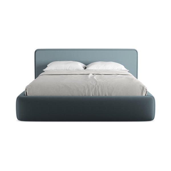 Modra oblazinjena zakonska postelja s prostorom za shranjevanje z letvenim dnom 160x200 cm Kiana – Makamii-image-4