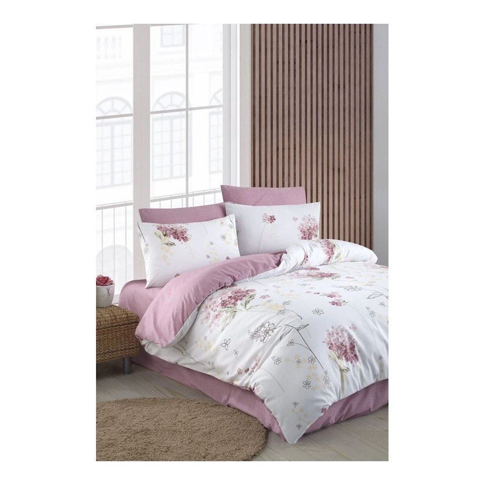 Belo-rožnata enojna/podaljšana posteljnina z rjuho/3-delna Floral