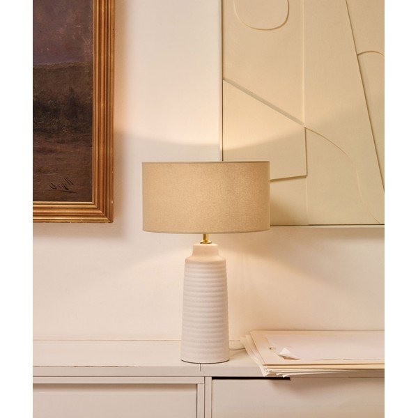 Bela namizna svetilka s tekstilnim senčnikom (višina 58 cm) Mijal - Kave Home-image-1