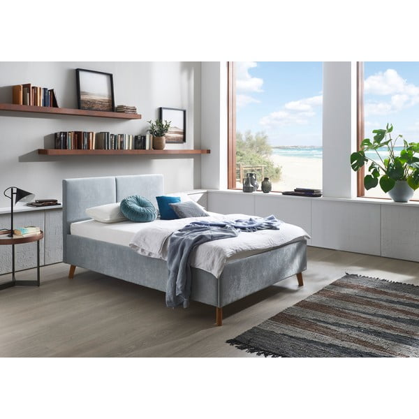 Svetlo modra oblazinjena zakonska postelja z letvenim dnom 140x200 cm Piano – Meise Möbel-image-1