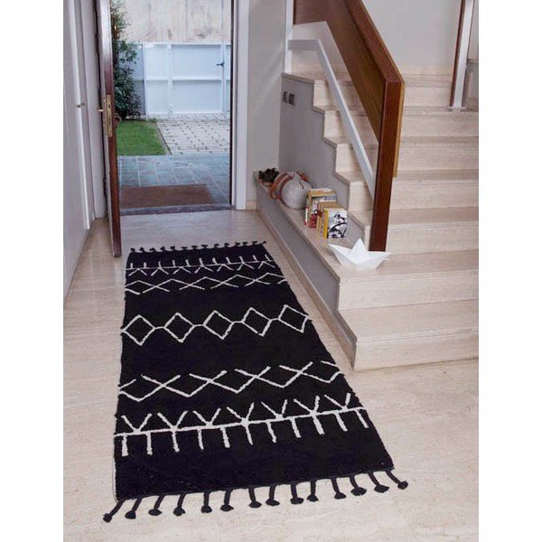 Črn pralen ročno tkan tekač iz mešanice bombaža 80x230 cm Bereber Black – Lorena Canals-image-3
