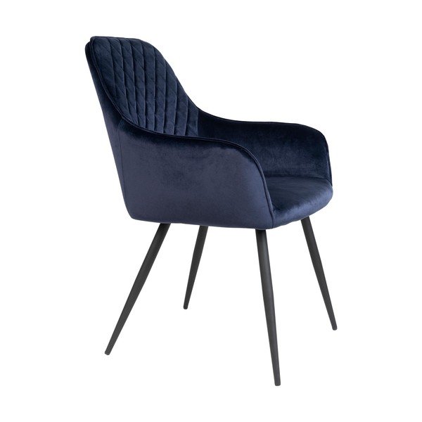 Temno modri oblazinjeni jedilni stoli v kompletu z nasloni za roke 2 ks Harbo – House Nordic-image-3