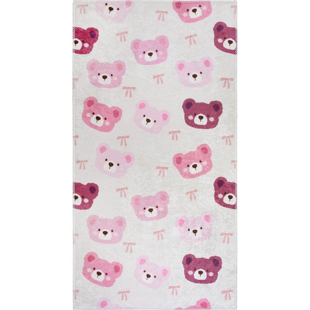Rožnata/slonokoščena pralna otroška preproga Cute Teddies Pink