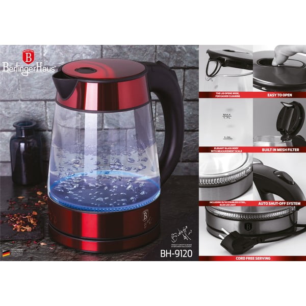 Rdeč grelnik vode 1,7 l Burgundy Metallic Line - BerlingerHaus-image-3