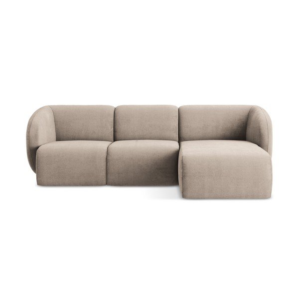 Svetlo rjava kotna sedežna garnitura iz šenilje (desni kot/z ležalnikom) Lani – Makamii