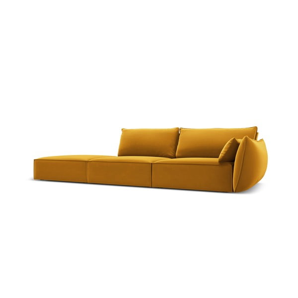 Gorčično rumena žametna sedežna garnitura desni kot 264 cm Vanda – Mazzini Sofas-image-2