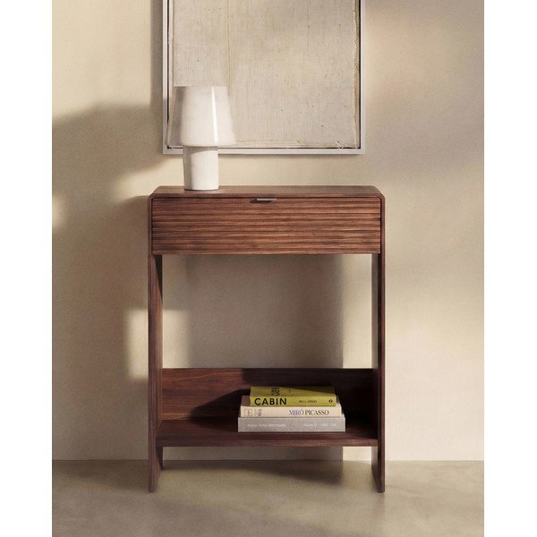 Komoda v orehovem dekorju v temni naravni barvi 60x81x37 cm Norlen – Kave Home-image-1