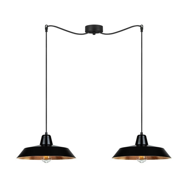 Črna dvojna viseča svetilka z detajli v bakreni barvi Sotto Luce Cinco
