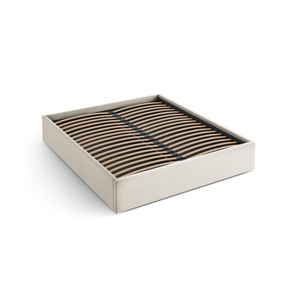 Bež oblazinjena zakonska postelja s prostorom za shranjevanje/brez vzglavja z letvenim dnom 200x200 cm Susan – Micadoni 