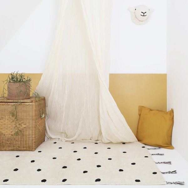 Črno-kremno bela pralna ročno tkana bombažna preproga 100x150 cm Nümi Black – Nattiot-image-1
