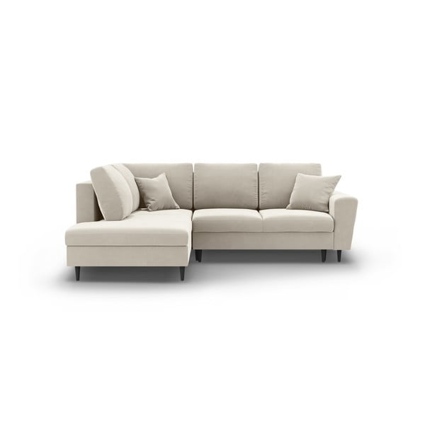 Bež žametna raztegljiva kotna sedežna garnitura s prostorom za shranjevanje (levi kot/v obliki črke L) Kyoto – Cosmopolitan Design