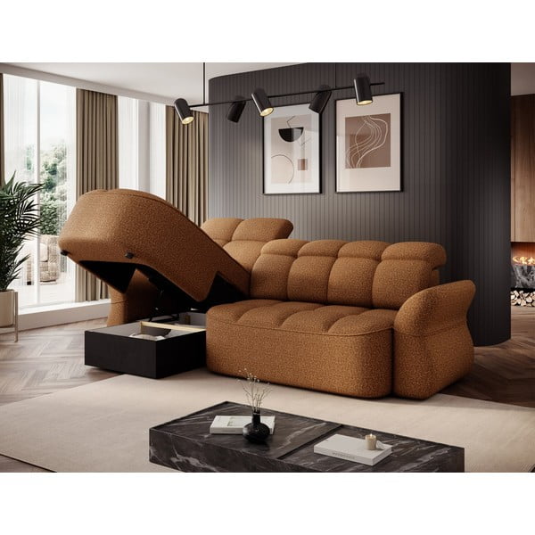 Rumena/rjava žametna raztegljiva/s prostorom za shranjevanje kotna sedežna garnitura (levi kot/z ležalnikom) Beneth – ELTAP-image-4