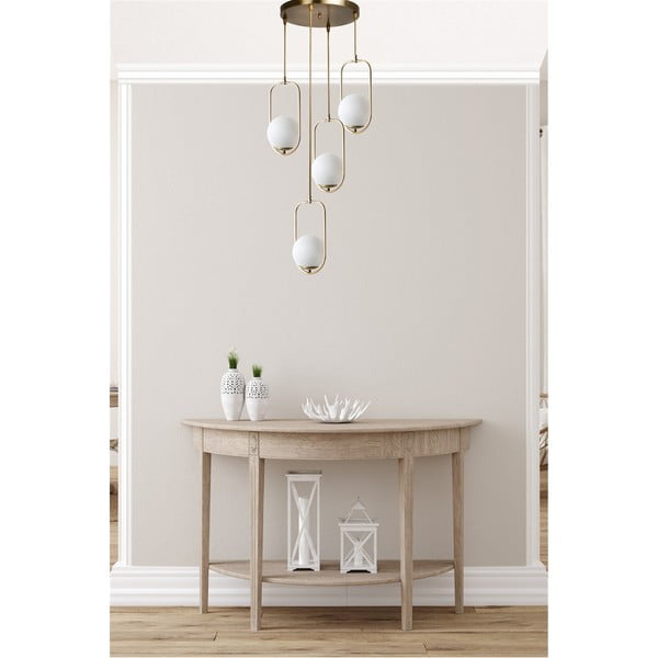 Bela/zlata viseča svetilka s steklenim senčilom ø 30 cm Ahu – Opviq lights-image-1