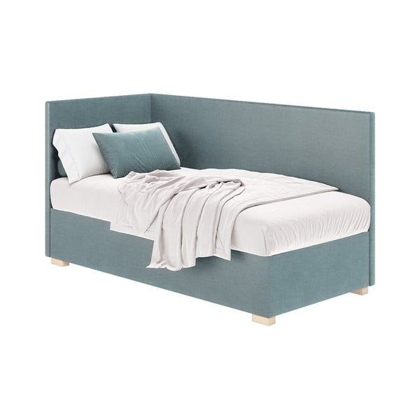 Modra kotna otroška postelja s prostorom za shranjevanje z vzmetnico 90x200 cm Flexi – Ghado-image-2
