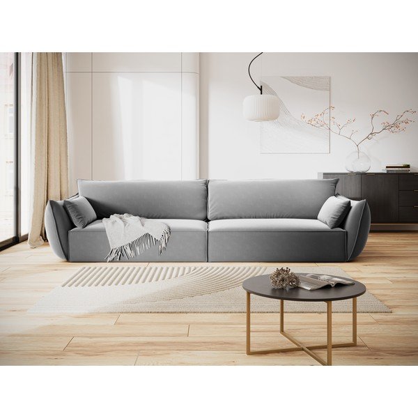 Svetlo siva žametna sedežna garnitura 248 cm Vanda – Mazzini Sofas-image-1