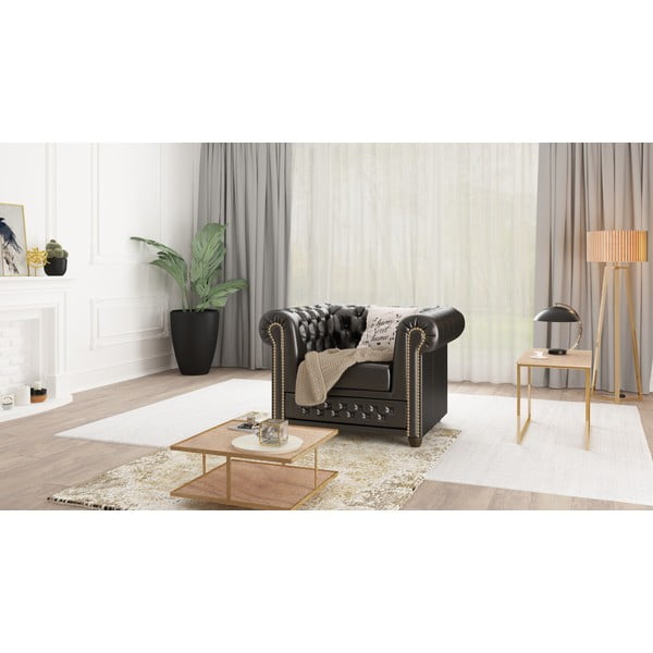 Črn fotelj iz imitacije usnja York – Ropez-image-1