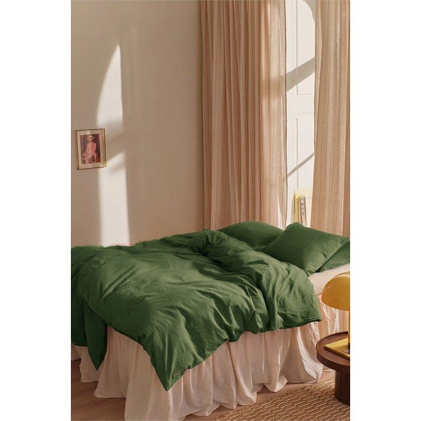 Zelena enojna posteljnina iz mešanice lana 150x200 cm Elly – Ellos Home-image-1