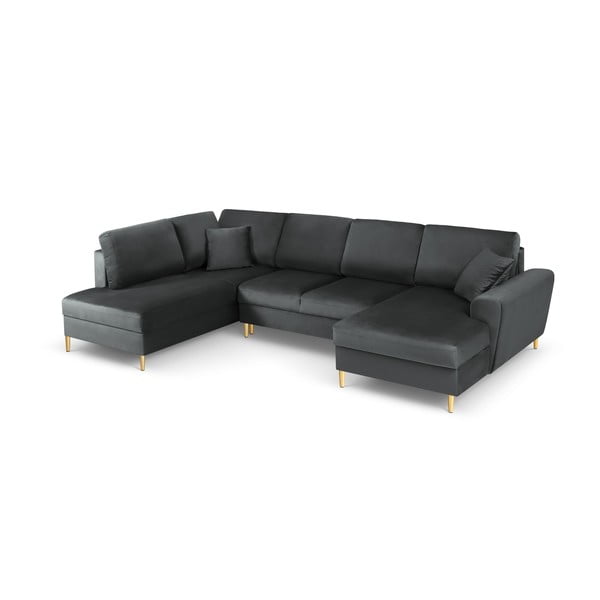 Temno siva žametna raztegljiva kotna sedežna garnitura s prostorom za shranjevanje (levi kot/v obliki črke "U") Kyoto – Cosmopolitan Design-image-1