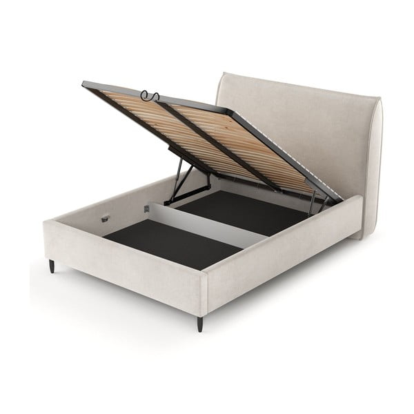 Kremno bela oblazinjena zakonska postelja s prostorom za shranjevanje z letvenim dnom 180x200 cm Shell – Maison de Rêve-image-3