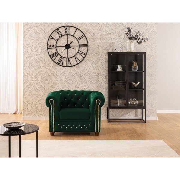 Zelen žameten Chesterfield fotelj York Blik – Ropez-image-1