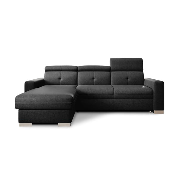 Črna raztegljiva/s prostorom za shranjevanje kotna sedežna garnitura (levi kot/z ležalnikom) Fresia – ELTAP