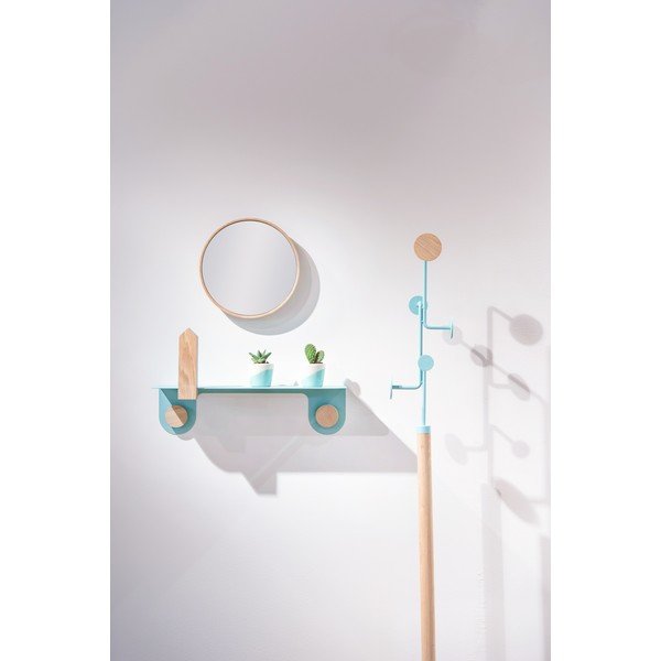 Zelena stenska polica iz jekla z detajli iz hrastovega lesa z 2 kavljema Gazzda Hook, dolžina 50 cm-image-3