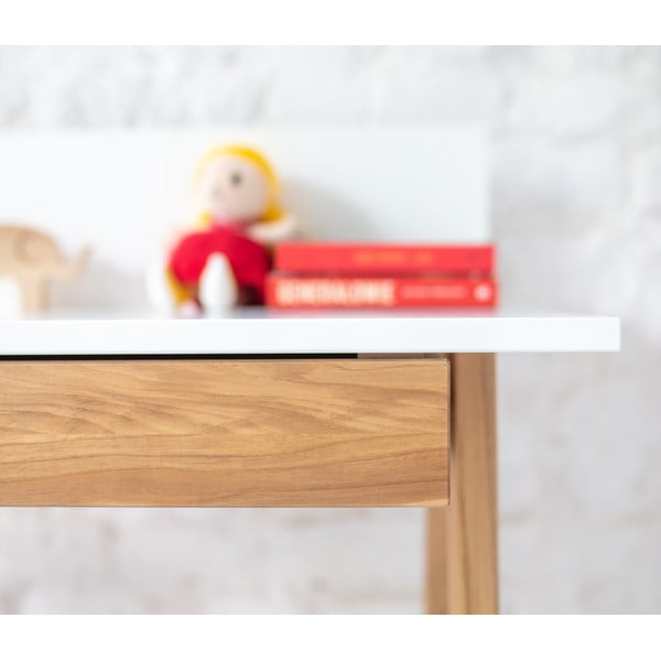 Bela pisalna miza s podnožjem iz jesenovega lesa Ragaba Luka, dolžina 110 cm-image-4