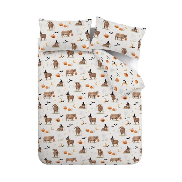 Sivo-bež enojna posteljnina 135x200 cm Halloween Highland Cow – Catherine Lansfield