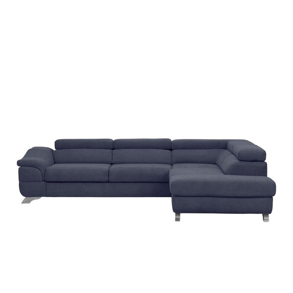 Temno modra Windsor & Co Sofas Gamma kotna raztegljiva sedežna garnitura z žametnim oblazinjenjem, desni kot